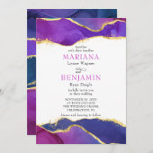 Abstrakte Aquarellfarbe Fuchsia Rosa Lila Gold Einladung (Vorne/Hinten)