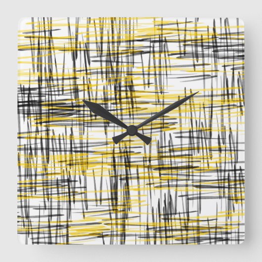 abstrakte Aquarellfarbe "Gelbe Graue schwarze Schr Quadratische Wanduhr (Vorderseite)
