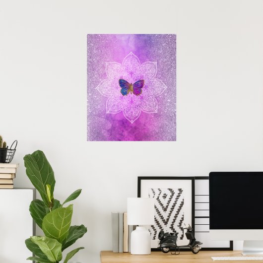 *~* Abstrakte Aquarellfarbe Glitzer Mandala Butter Poster (Heimbüro)