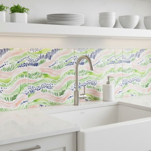 Abstrakte Aquarellfarbe Grün rosa Blau dekorativ Fliese