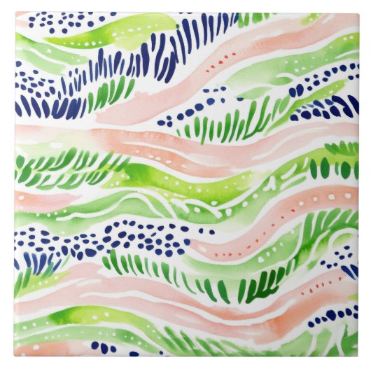 Abstrakte Aquarellfarbe Grün rosa Blau dekorativ Fliese (Vorderseite)