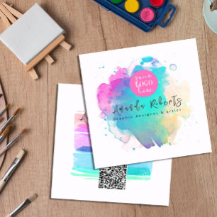 Abstrakte Aquarellfarbe Pinselstriche Quadratische Visitenkarte