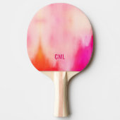 Abstrakte Aquarellfarbe Rosa Korallenorange Monogr Tischtennis Schläger (Vorderseite)