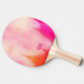 Abstrakte Aquarellfarbe Rosa Korallenorange Monogr Tischtennis Schläger (Seitenansicht)