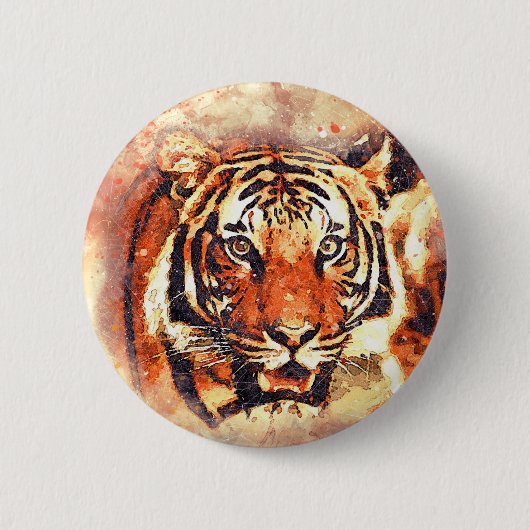 Abstrakte Aquarellfarbe Tiger Animal Rights Button (Vorderseite)