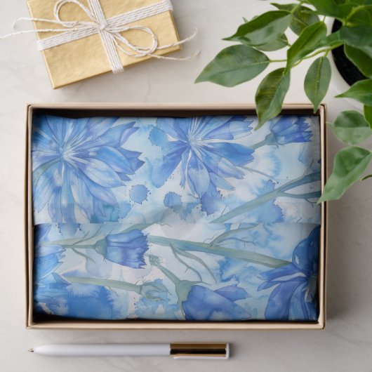 Abstrakte Aquarellfarben Blau und Weiß-Blume Seidenpapier (Geschenk)
