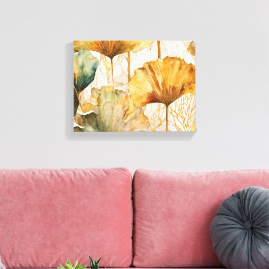 Abstrakte Aquarellfarben-Ginkgo-Blätter Leinwanddruck (Insitu (Wohnzimmer))