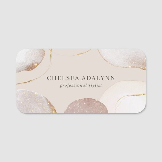 Abstrakte Aquarellfarben Glittering Luxus Rose Gol Namensschild (Vorderseite)