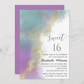 Abstrakte Aquarellfarben-Goldschrift Einladung (Vorne/Hinten)