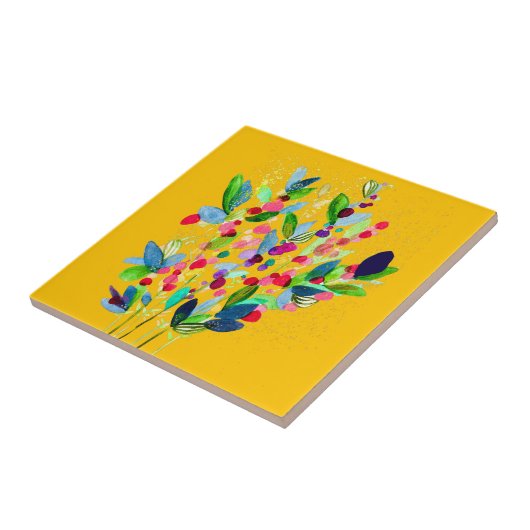 Abstrakte Aquarellfarben mit Blumen Fliese (Seite)