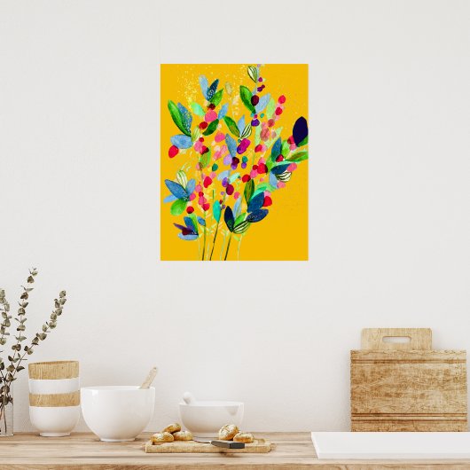 Abstrakte Aquarellfarben mit Blumen Poster (Küche)