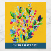 Abstrakte Aquarellfarben mit Blumen Weinetikett (Einzelnes Label)