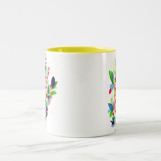 Abstrakte Aquarellfarben mit Blumen Zweifarbige Tasse (Mittel)