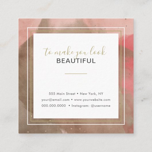 Abstrakte Aquarellfarben Rosa und Goldmakultur Quadratische Visitenkarte (Rückseite)