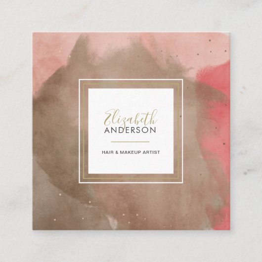 Abstrakte Aquarellfarben Rosa und Goldmakultur Quadratische Visitenkarte (Vorderseite)