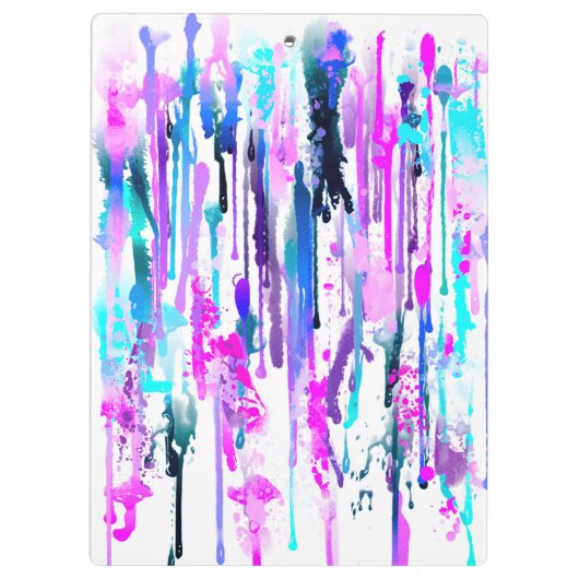 Abstrakte Aquarellfarben Tropfen Blau Türkis Rosa Klemmbrett (Rückseite)
