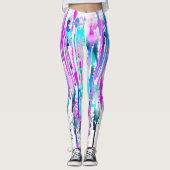 Abstrakte Aquarellfarben Tropfen Blau Türkis Rosa Leggings (Vorderseite)