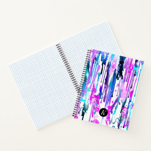Abstrakte Aquarellfarben Tropfen Blau Türkis Rosa Notizblock (Innenseite)