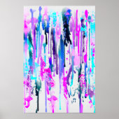 Abstrakte Aquarellfarben Tropfen Blau Türkis Rosa Poster (Vorne)