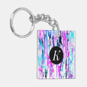 Abstrakte Aquarellfarben Tropfen Blau Türkis Rosa Schlüsselanhänger (Vorderseite links)
