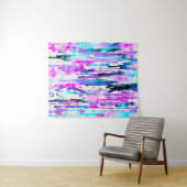 Abstrakte Aquarellfarben Tropfen Blau Türkis Rosa Wandteppich (Beispiel (Horizontal))