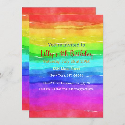 Abstrakte Aquarellfarbene Streifen Regenbogen. Einladung (Vorne/Hinten)