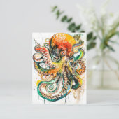 Abstrakte Aquarellfärbung eines Oktopus Postkarte (Stehend Vorderseite)
