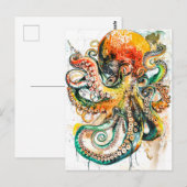 Abstrakte Aquarellfärbung eines Oktopus Postkarte (Vorne/Hinten)