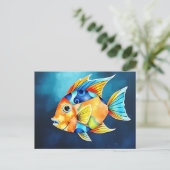 Abstrakte Aquarellfische mit fett geometrischer Da Postkarte (Stehend Vorderseite)