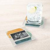 Abstrakte Aquarellformen Aquamariner Name des blau Glasuntersetzer (Schrägansicht)