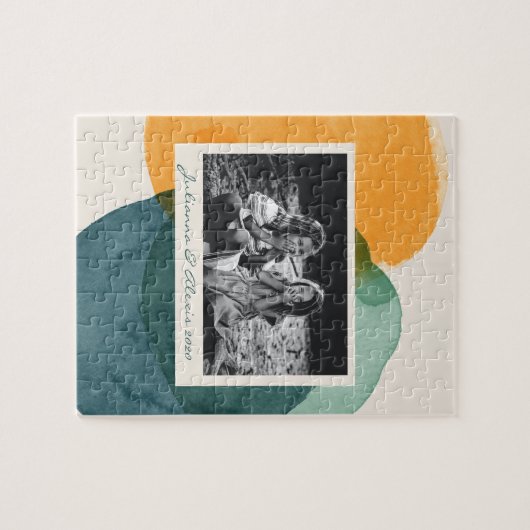 Abstrakte Aquarellformen Aquamariner Name des blau Puzzle (Horizontal)