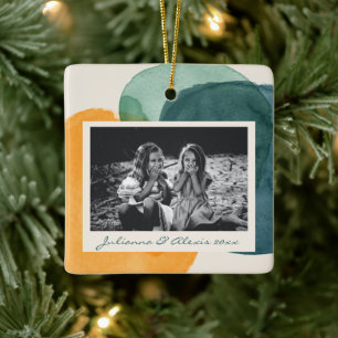 Abstrakte Aquarellformen Teal Blau Foto Name Keramikornament