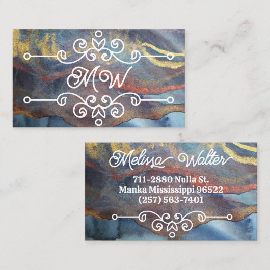 Abstrakte Aquarellklasse Retro Blüht Monogramm Visitenkarte (Vorne/Hinten)