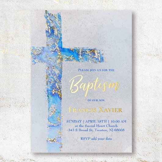 abstrakte Aquarellkreuz Taufe Folieneinladung