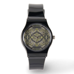 Abstrakte Aquarellkunst in dunklem Gelb Armbanduhr