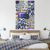 Abstrakte Aquarellkunst mit Schachmuster Leinwanddruck (Insitu (Schlafzimmer))