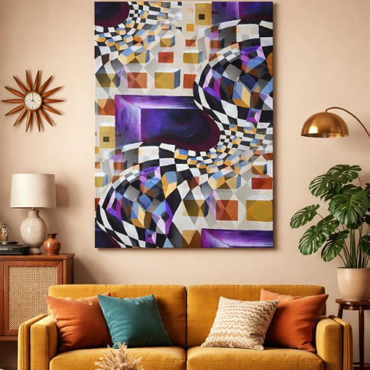 Abstrakte Aquarellkunst mit Schachmuster Leinwanddruck