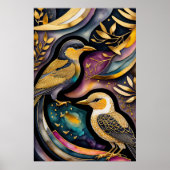 Abstrakte Aquarellmalerei auf Vögel 2:3 Poster (Vorne)