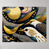 Abstrakte Aquarellmalerei auf Vögel 5:4 Poster (Vorne)