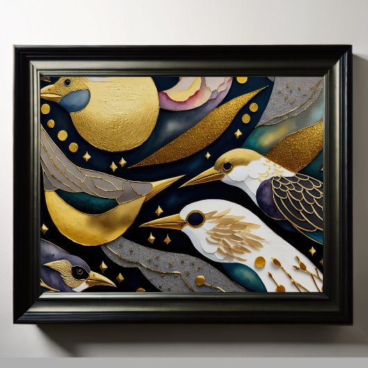 Abstrakte Aquarellmalerei auf Vögel 5:4 Poster