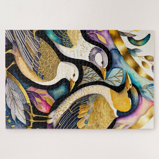 Abstrakte Aquarellmalerei auf Vögeln Puzzle (Horizontal)