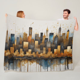 Abstrakte Aquarellmalerei Blue Cityscape Fleecedecke