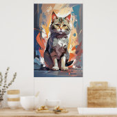 Abstrakte Aquarellmalerei Cat Expressionismus Male Poster (Küche)