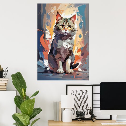 Abstrakte Aquarellmalerei Cat Expressionismus Male Poster (Heimbüro)