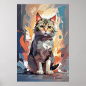 Abstrakte Aquarellmalerei Cat Expressionismus Male Poster (Vorne)
