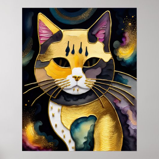 Abstrakte Aquarellmalerei einer Katze 5:4 Poster (Vorne)