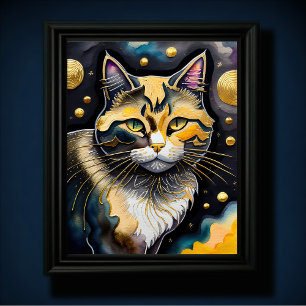 Abstrakte Aquarellmalerei einer Katze 5:4 Poster