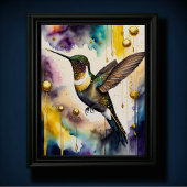 Abstrakte Aquarellmalerei eines Hummingvogels 5:4 Poster