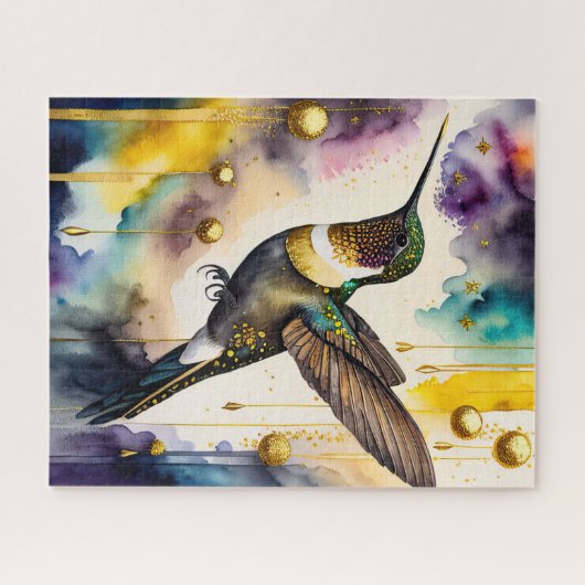 Abstrakte Aquarellmalerei eines Hummingvogels 5:4 Puzzle (Horizontal)