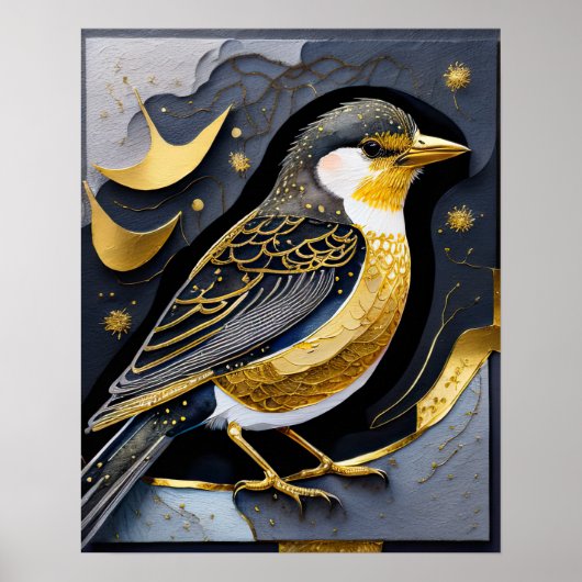 Abstrakte Aquarellmalerei eines Vogels 5:4 Poster (Vorne)